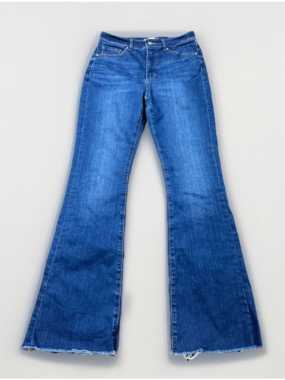 Loft The Slim Flare Denim Blue Jeans Womens High Rise Raw Hem Size 27/4 Petite - Picture 1 of 12